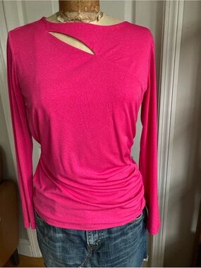 Vince Camuto Hot Pink Long-Sleeve Cutout Top